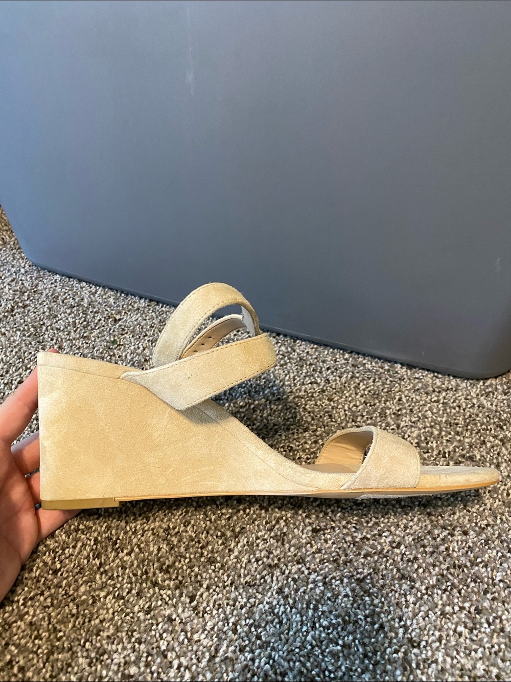 Stuart Weitzman Beige Suede Wedge Sandals - Picture 12 of 14